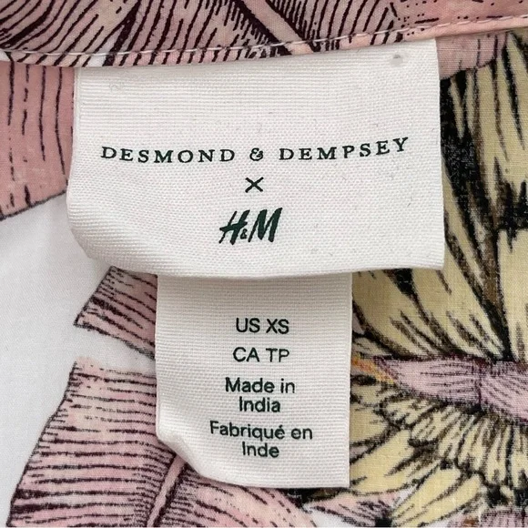 Desmond & Dempsey x H&M XS Cotton Banana Leaf Print Button Dress Puff Sleeve - Picture 12 of 15